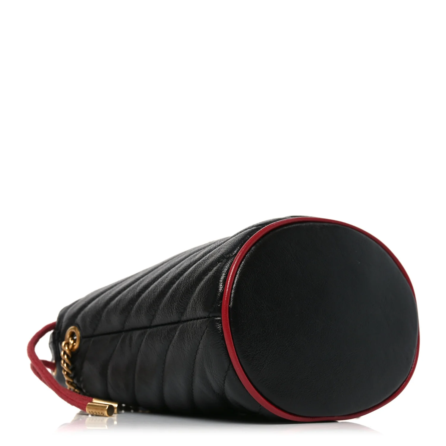 Vintage Effect Calfskin Matelasse Diagonal Mini Torchon GG Marmont 2.0 Bucket Bag Black Romantic Cherry - Top Club