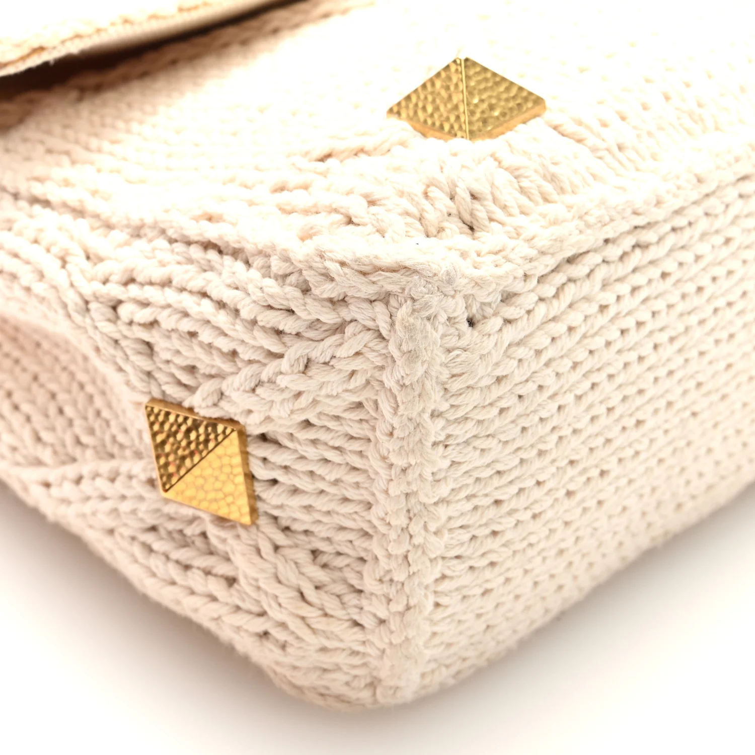 Knit Large Roman Stud Shoulder Bag Ecru - Top Club