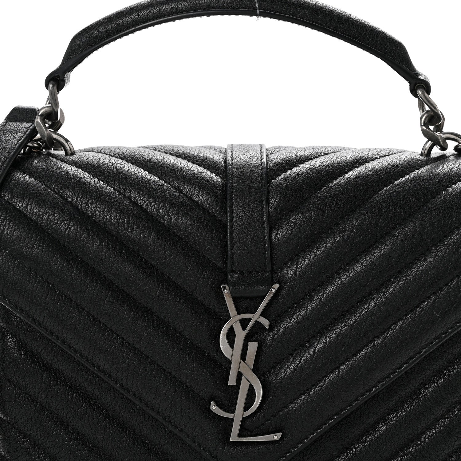 Sheepskin Matelasse Chevron Monogram Medium College Bag Black - Top Club