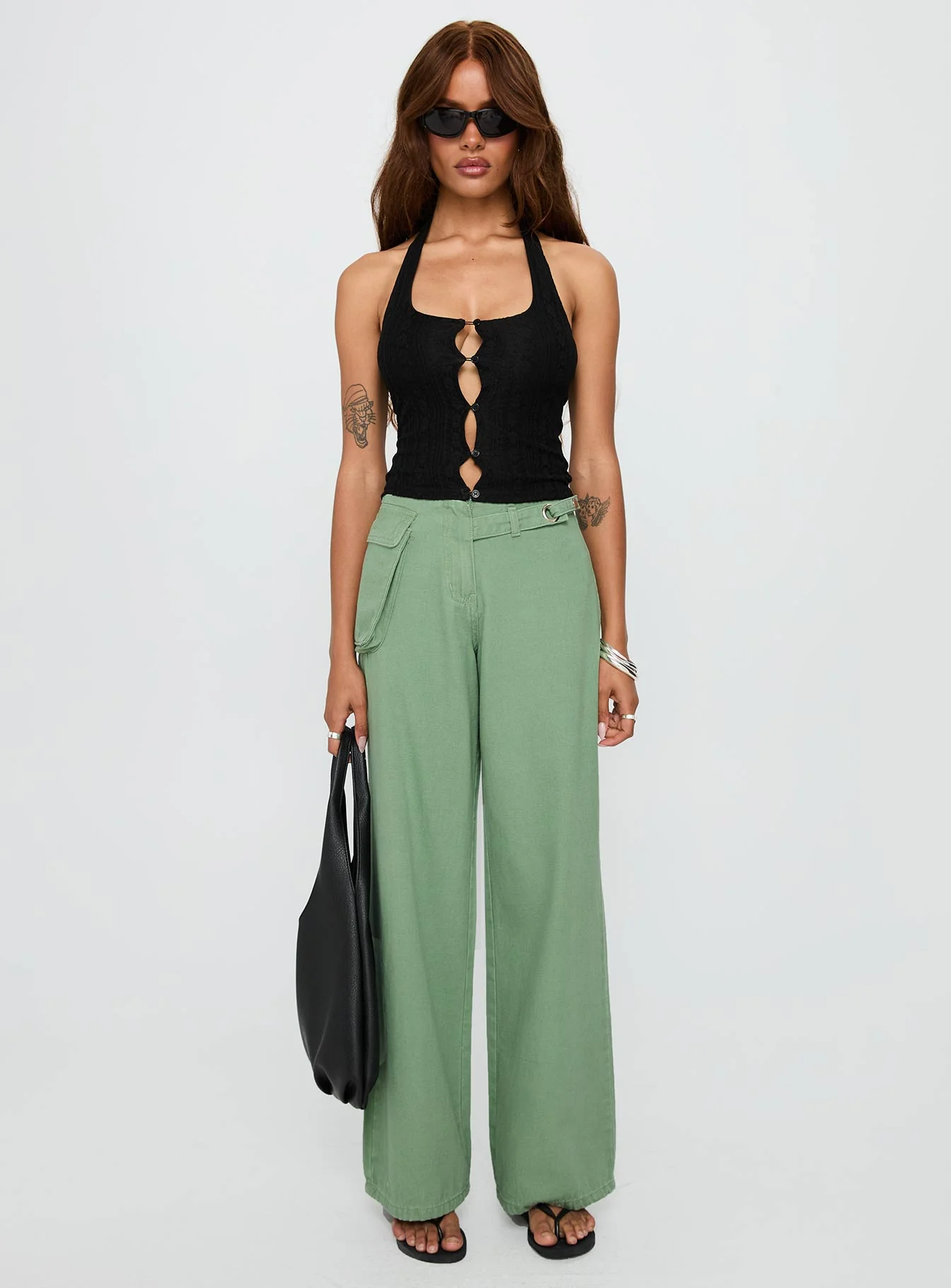 Mercadi Mid Rise Straight Leg Cargo Jeans Green