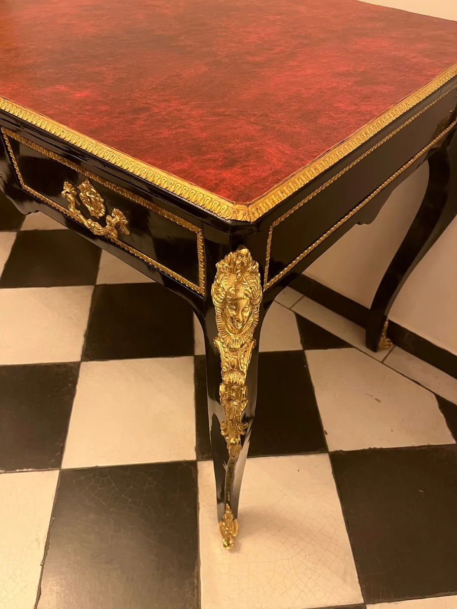 Luxury Baroque Desk Black / Gold / Bordeaux 143 cm - Baroque Secretary