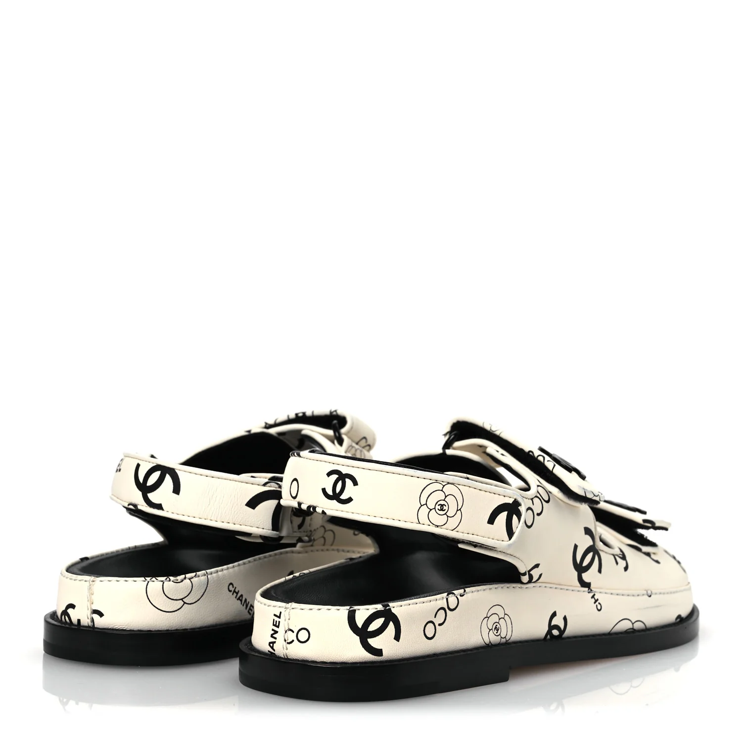 Lambskin Printed CC Velcro Dad Sandals 37.5 White Black - Top Club