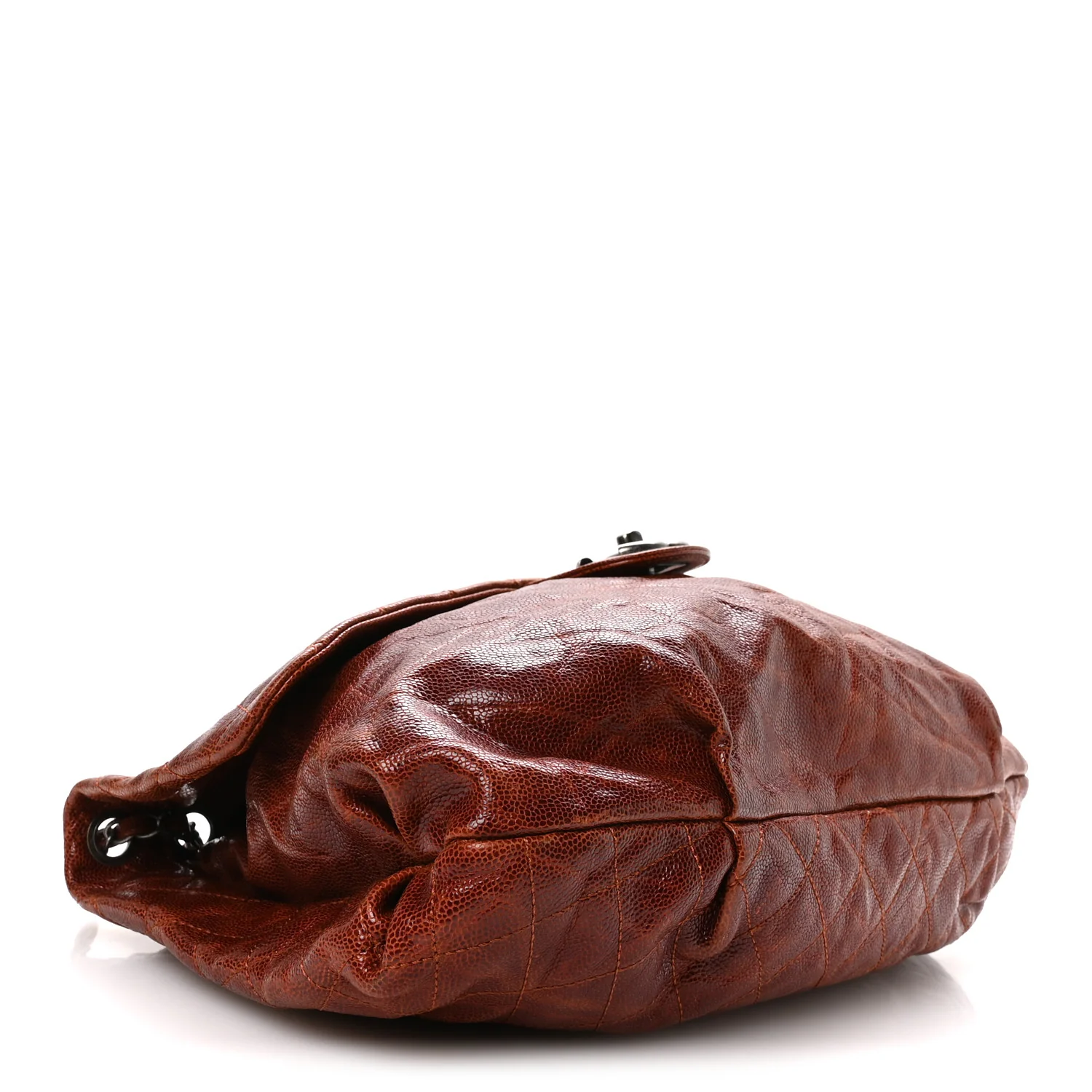 Crumpled Caviar Quilted Maxi Elastic Flap Light Brown - Top Club