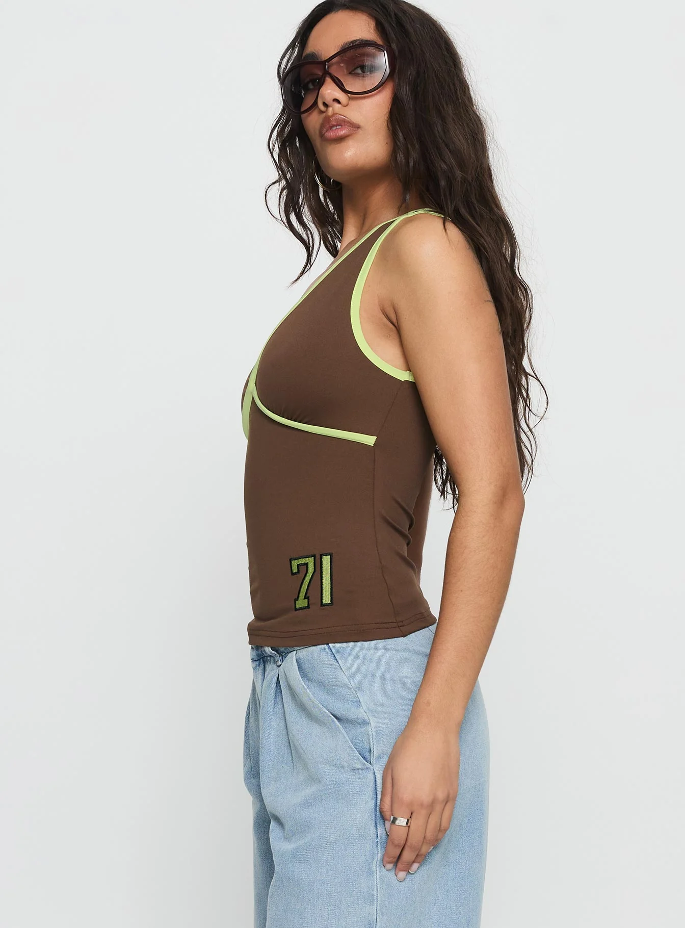 71 Classics V Neck Top Brown