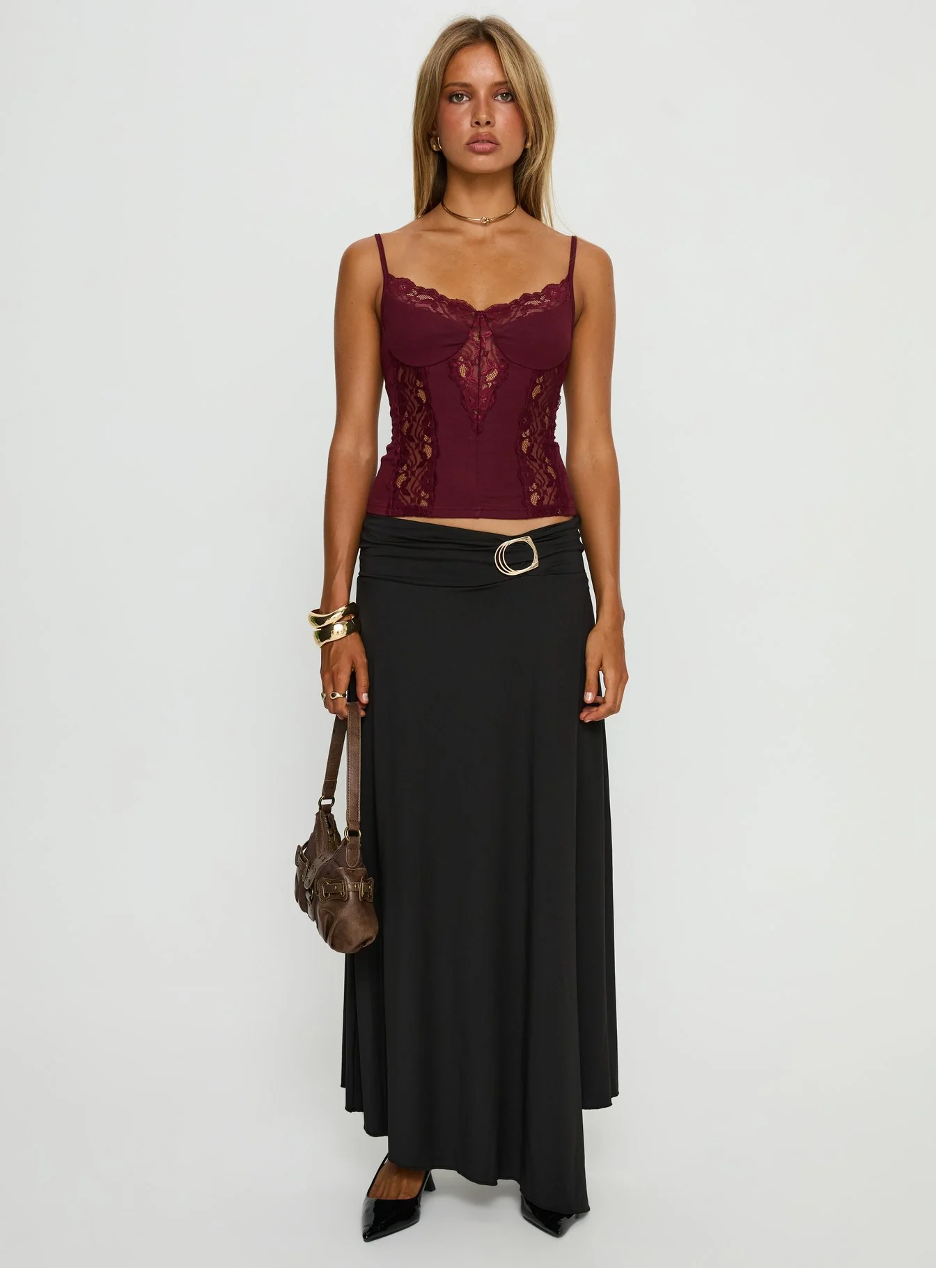 Nola Hardware Slit Maxi Skirt Black