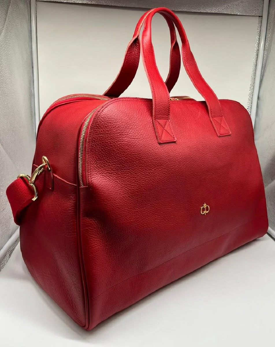 Luxury genuine leather travel bag red / gold 50 cm - Made in Italy