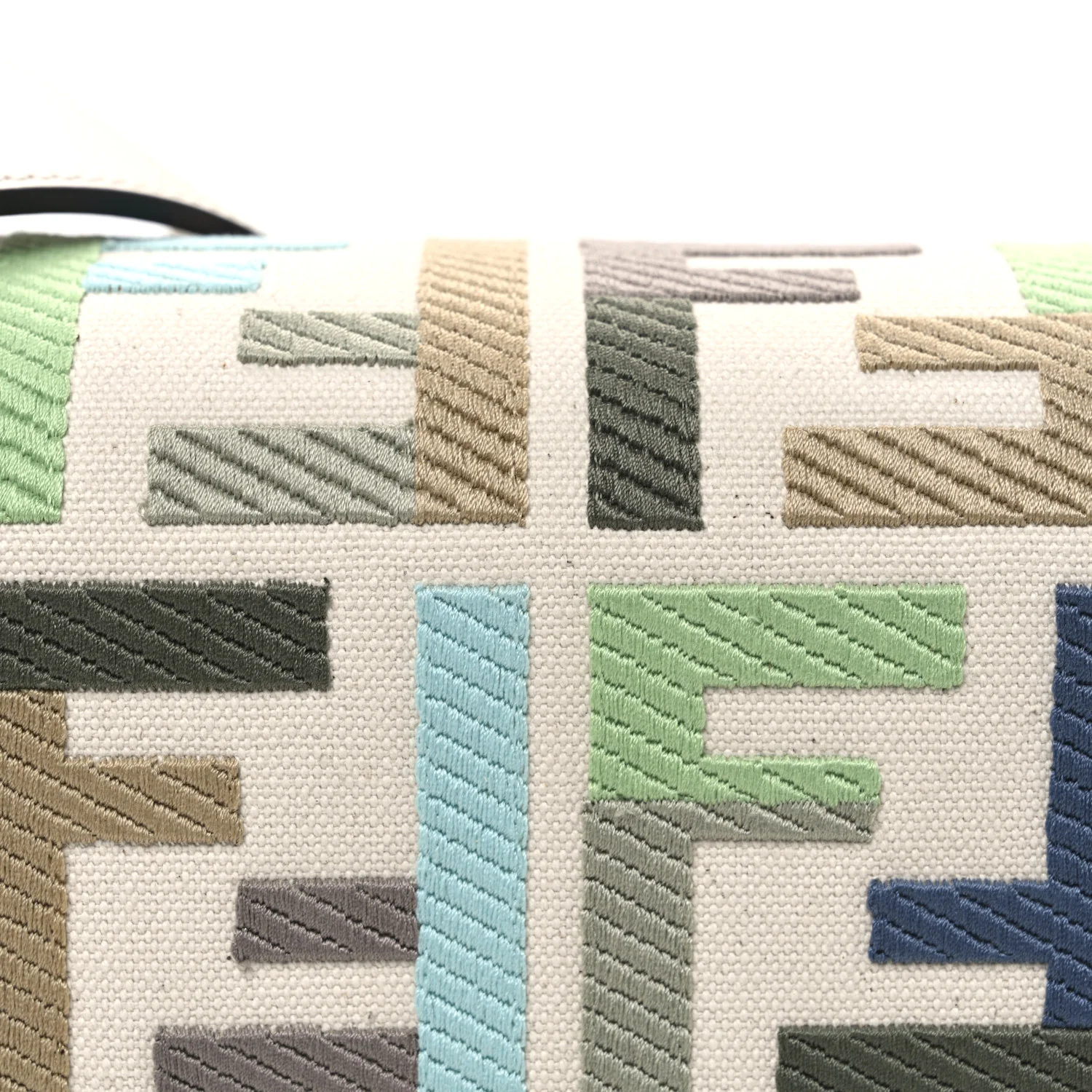 Canvas Vitello Seta FF Multicolor Embroidered Baguette Grezzo Multicolor Latte - Top Club
