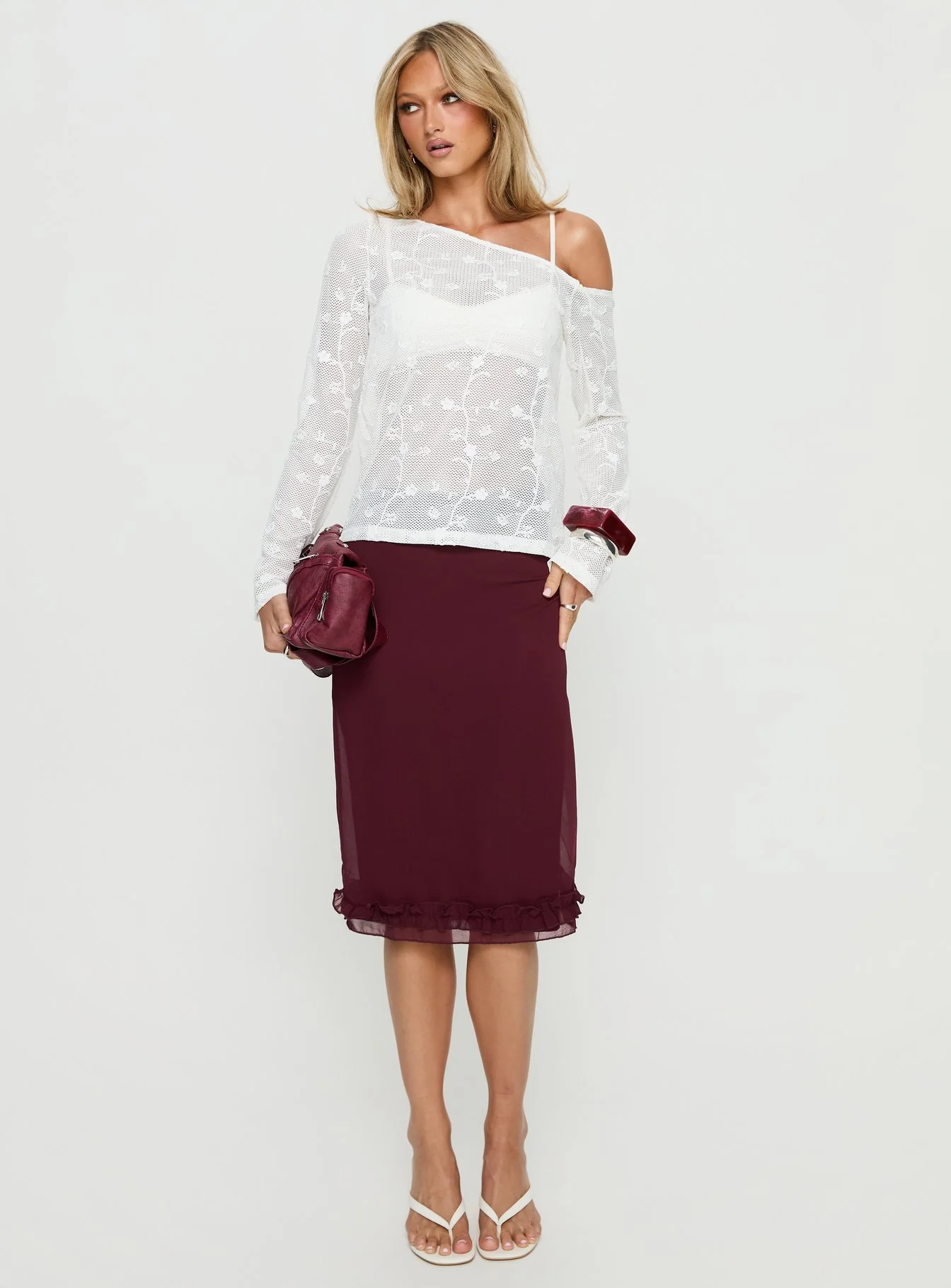 Rosette Frill Midi Skirt Currant