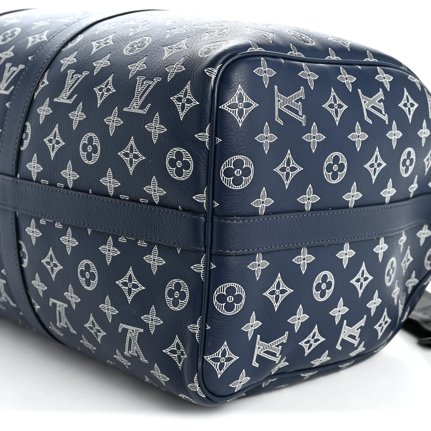 Calfskin Shadow Monogram Keepall Bandouliere 50 Ink Blue White - Top Club