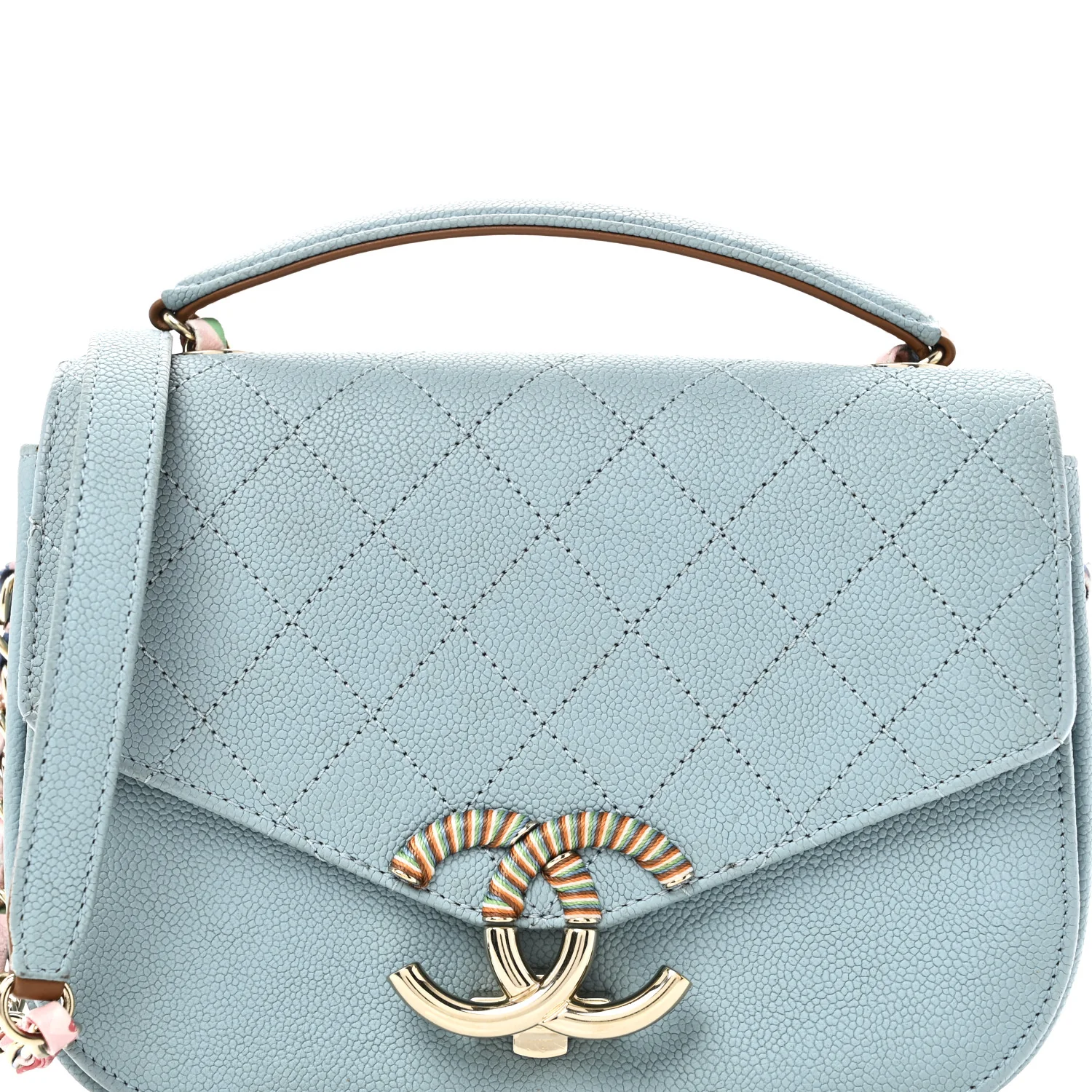 Grained Calfskin Quilted Small Cuba Top Handle Flap Blue - Top Club