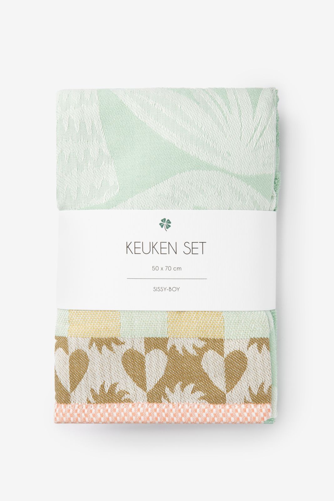 Lichtgroene handdoek en theedoek