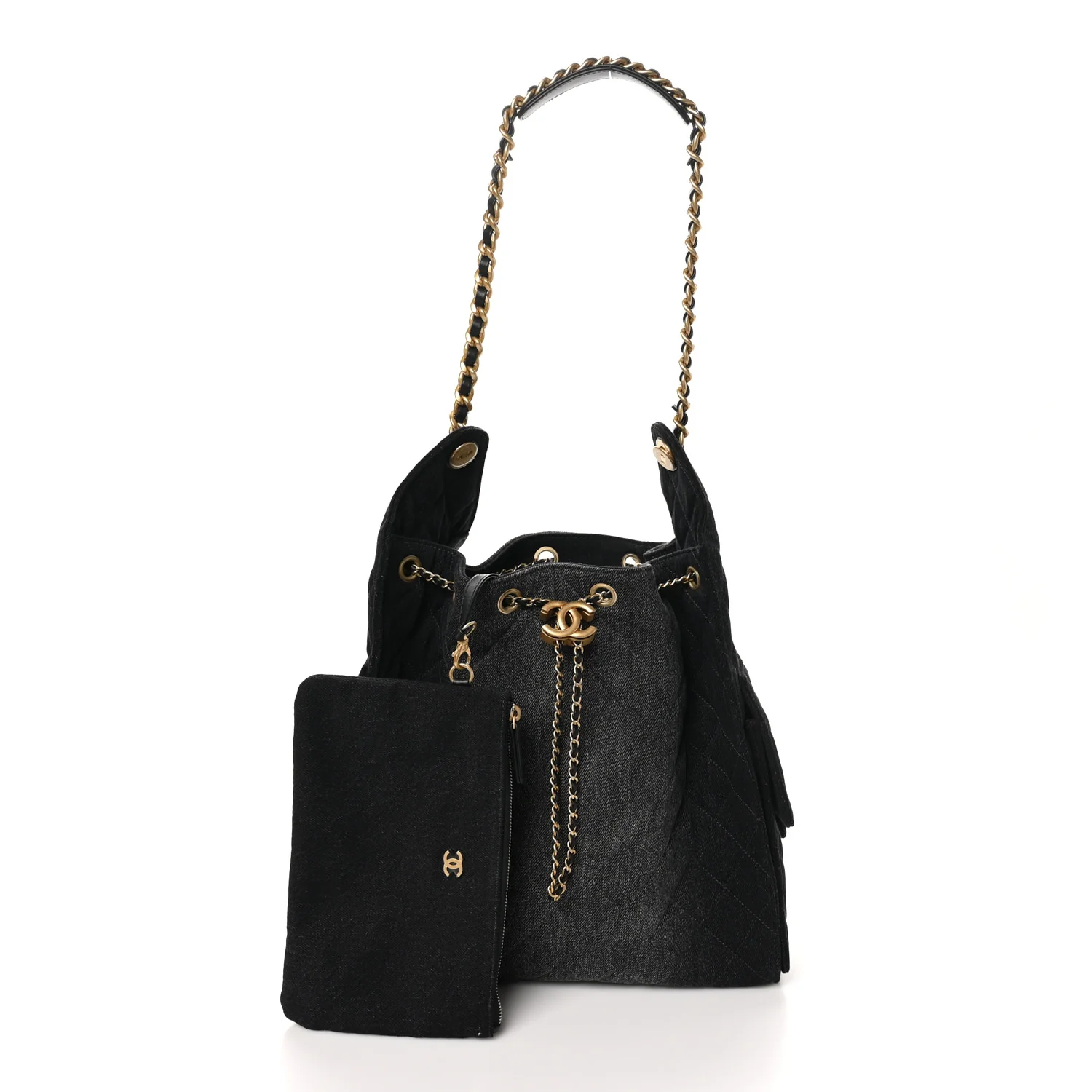 Washed Denim Quilted Medium Chanel 25 Handbag Black - Top Club