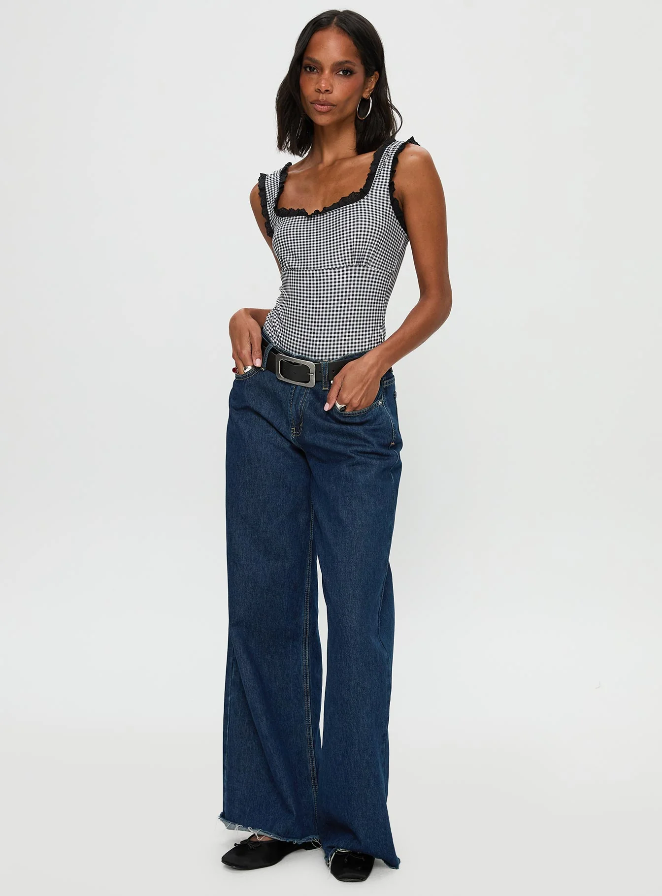 Trustfund Lace Trim Bodysuit Black / White Check