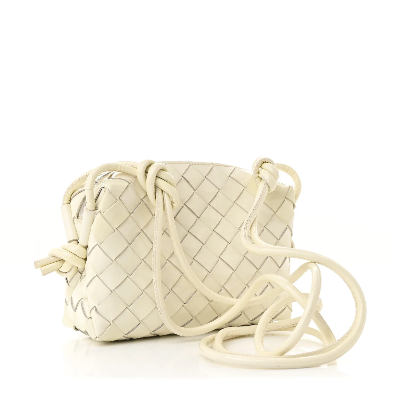 Patent Nappa Intrecciato Mini Loop Camera Bag White - Top Club