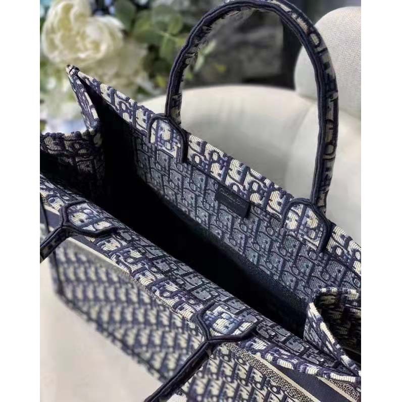 CD Unisex CD Large Book Tote Navy Blue CD Oblique Embroidery - Top Club