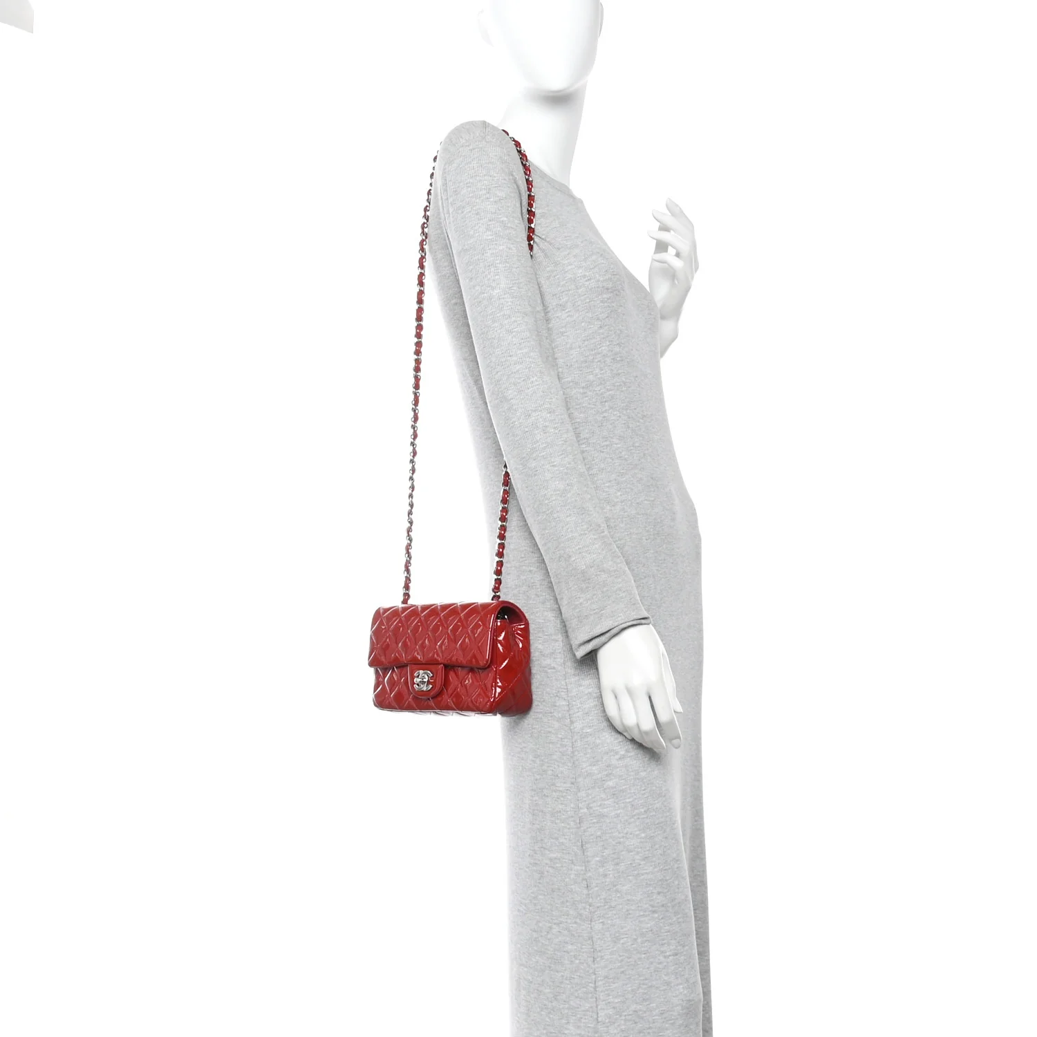 Patent Calfskin Quilted Mini Rectangular Flap Dark Red