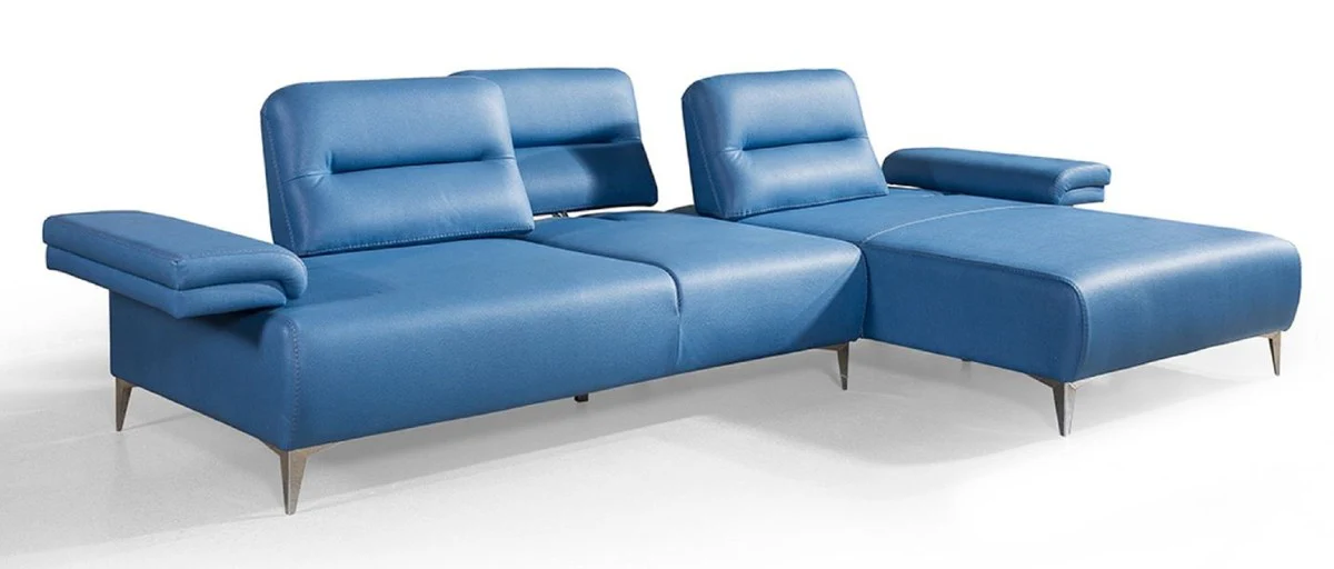 Luxury faux leather corner sofa blue / silver 285 x 182 cm - living room furniture