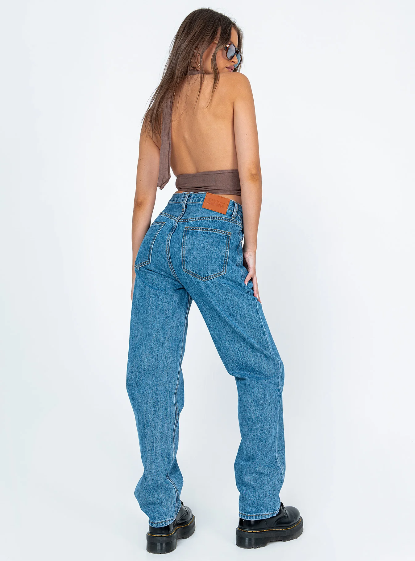 Holly Asymmetric Straight Leg Jean Mid Wash Denim