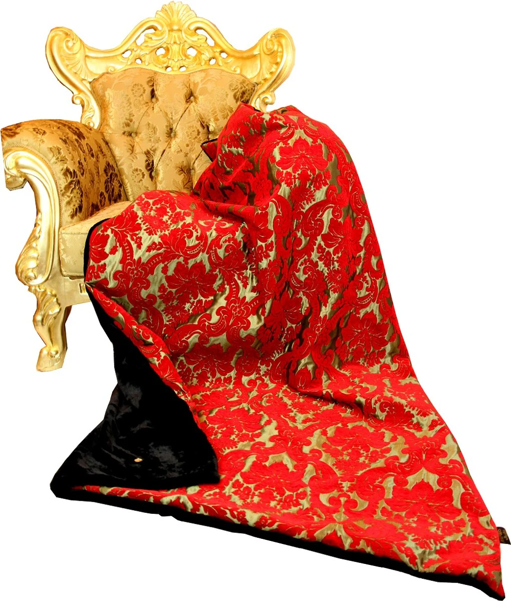Luxury blanket Pompöös by Baroque Bordeaux red / gold / black by Harald Glööckler with elegant bouquet pattern fabric