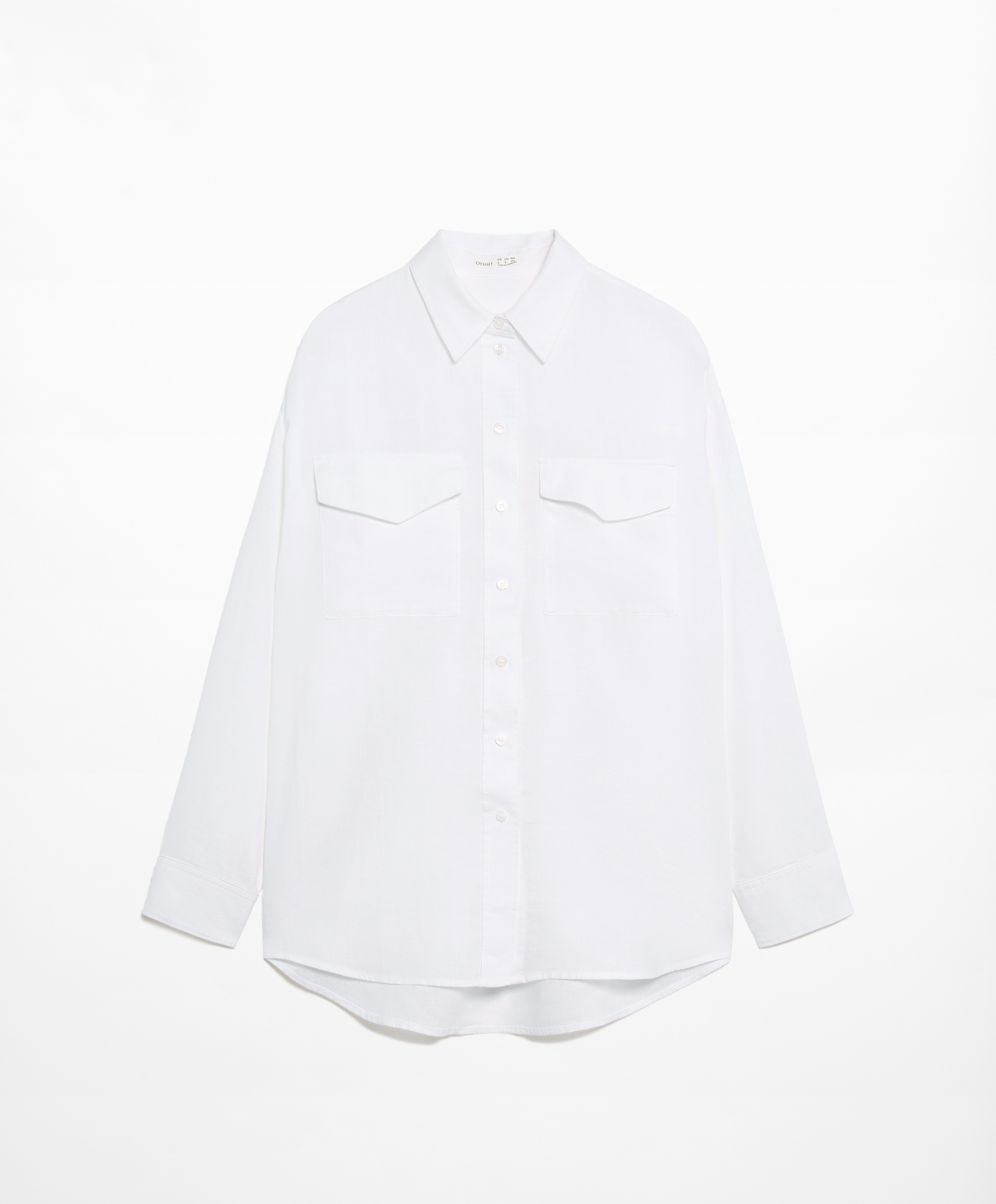 OYSHO 100% linen long-sleeved utility shirt