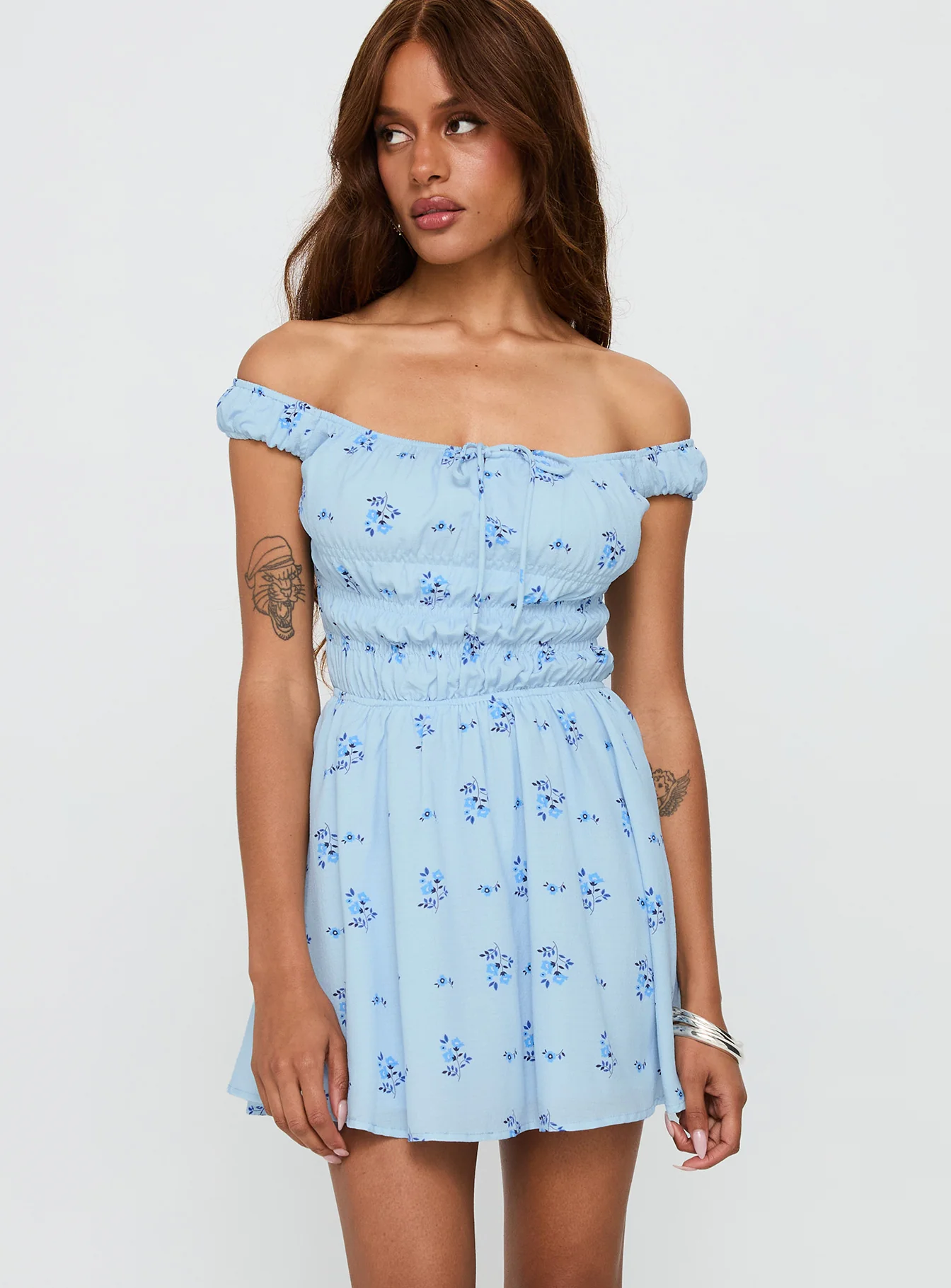 These Are The Days Shirred Mini Dress Blue Multi