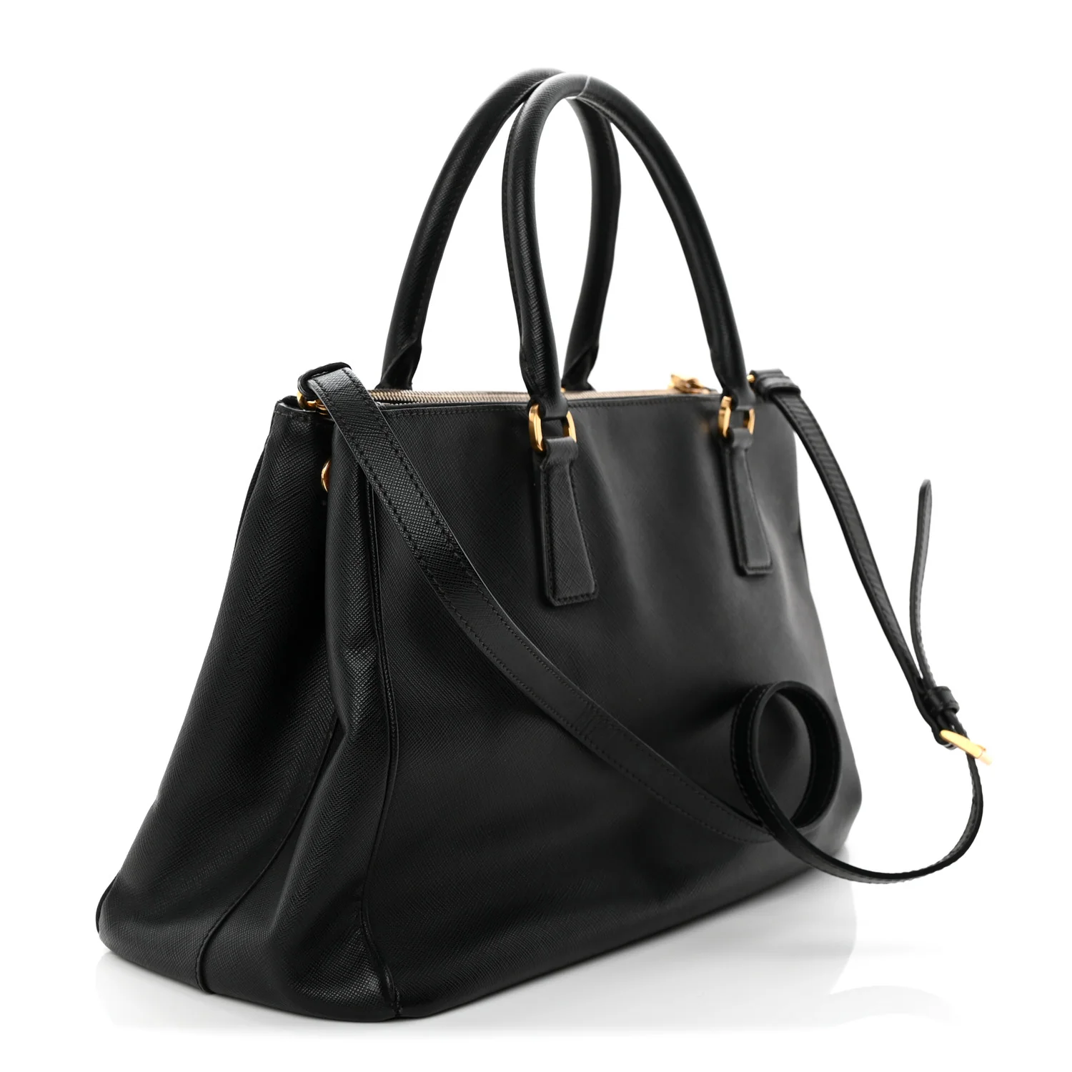 Saffiano Medium Galleria Double Zip Tote Black - Top Club
