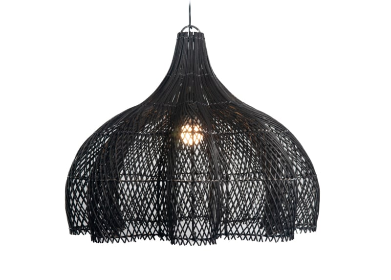 Rotan hanglamp Tiram XL zwart