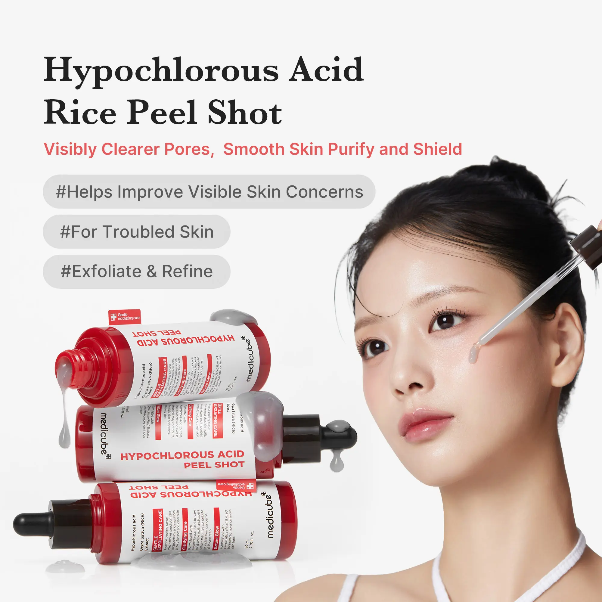 [medicube] Hypochlorous Acid Rice Peel Shot Duo For Face & Body| Gentle Exfoliating Serum for Dead Skin Cells & Pore Care, Blackheads & Excess Sebum Control| Rice Extract, Hypochlorous, Panthenol for Hydrating & Smoothing Care