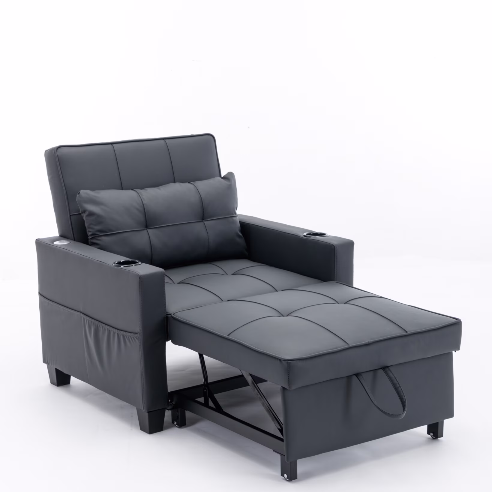 Convertible Futon Sofa Bed, 3 - in - 1 Multi - Functional Sleeper Chair Bed with USB Ports, Adjustable Backrest Recliner, for Living Room Bedroom Small Space, Tech Cloth, Dark Grey
