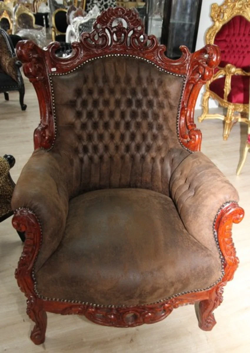 Baroque armchair Al Capone brown leather look / brown