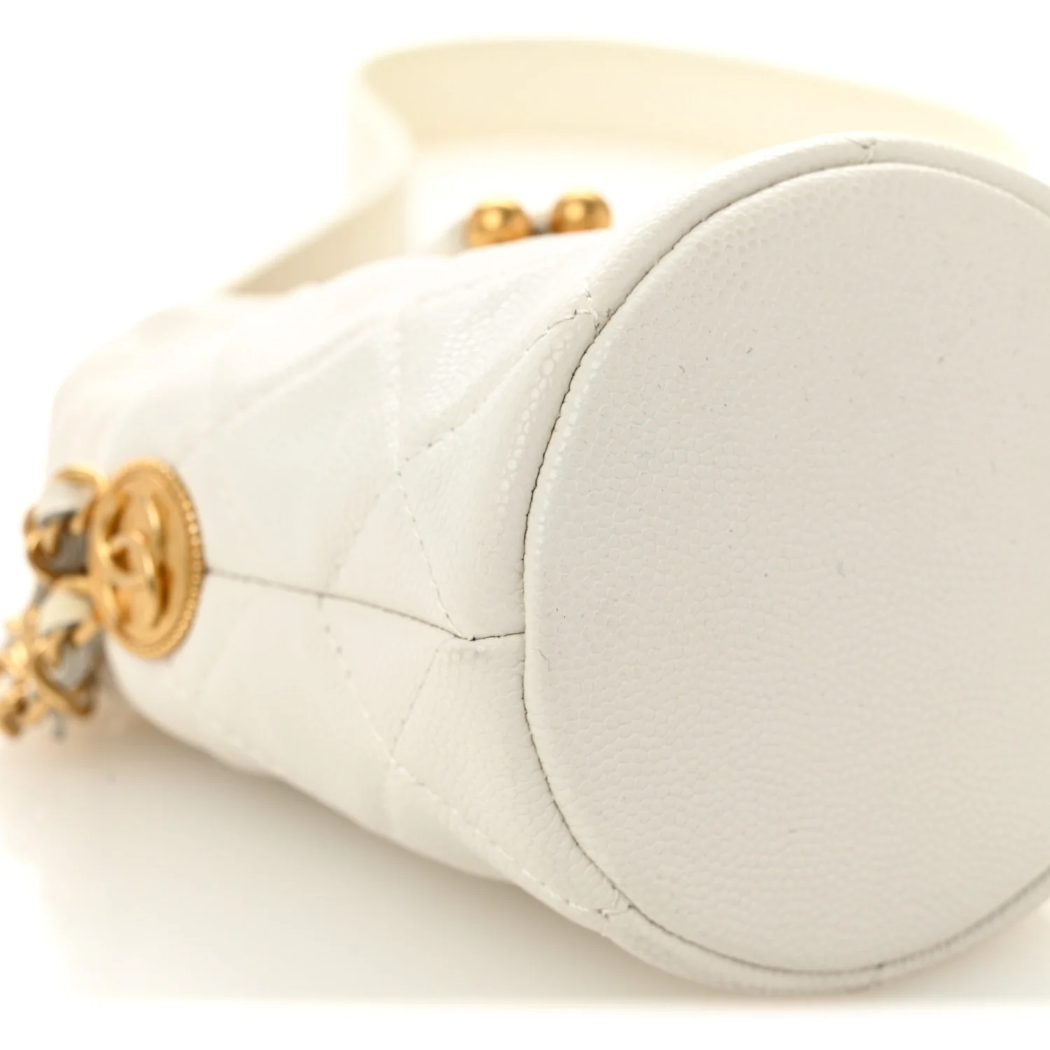 Caviar Quilted Twist Your Buttons Mini Bucket Bag White - Top Club