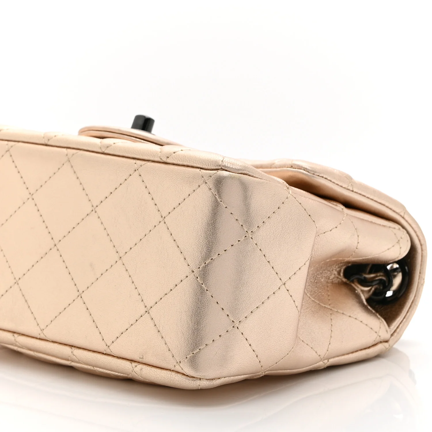 Metallic Lambskin Quilted Mini Square Flap Gold Black - Top Club