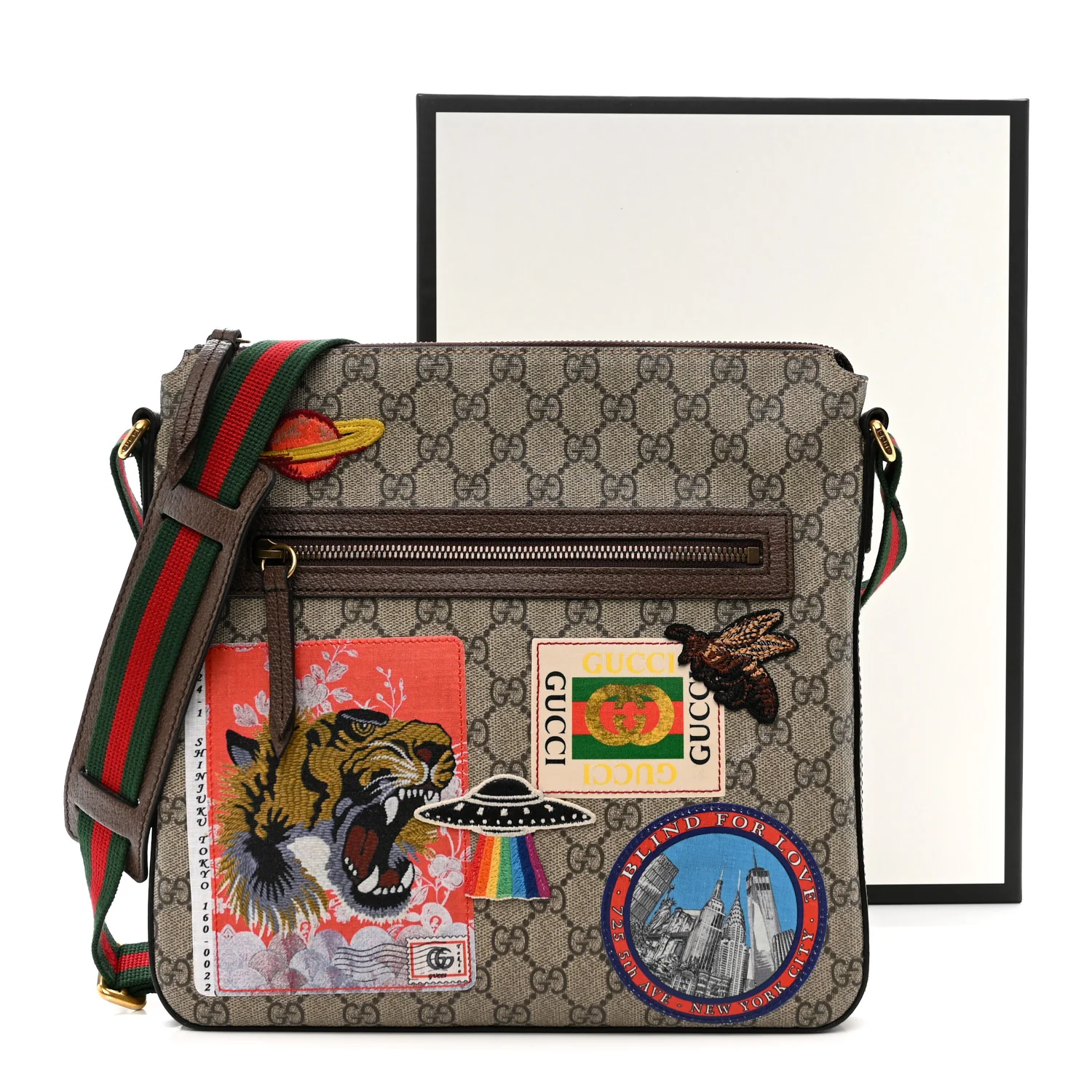 Soft GG Supreme Monogram Courrier Web Medium Flat Messenger Bag Beige New Acero Multicolor - Top Club