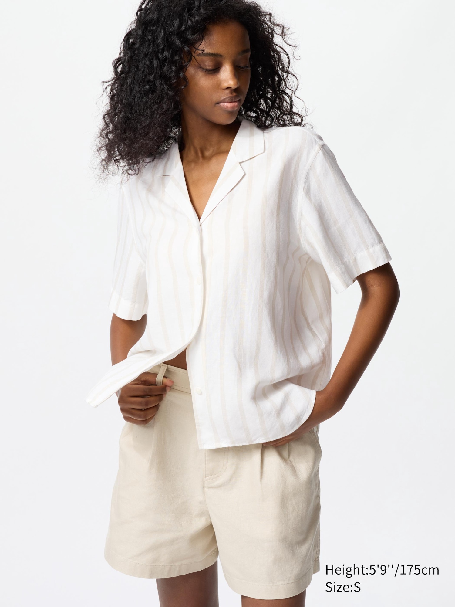 Linen Blend Open Collar Short Sleeve Shirt