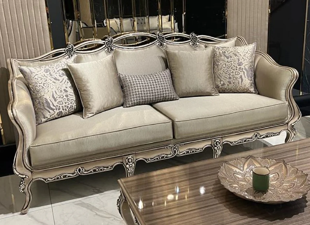 Luxury Baroque Sofa Gold / Purple / Gold - Handmade Living Room Sofa with Decorative Pillows - Living Room Furniture in Baroque Style - Noble & Magnificent
