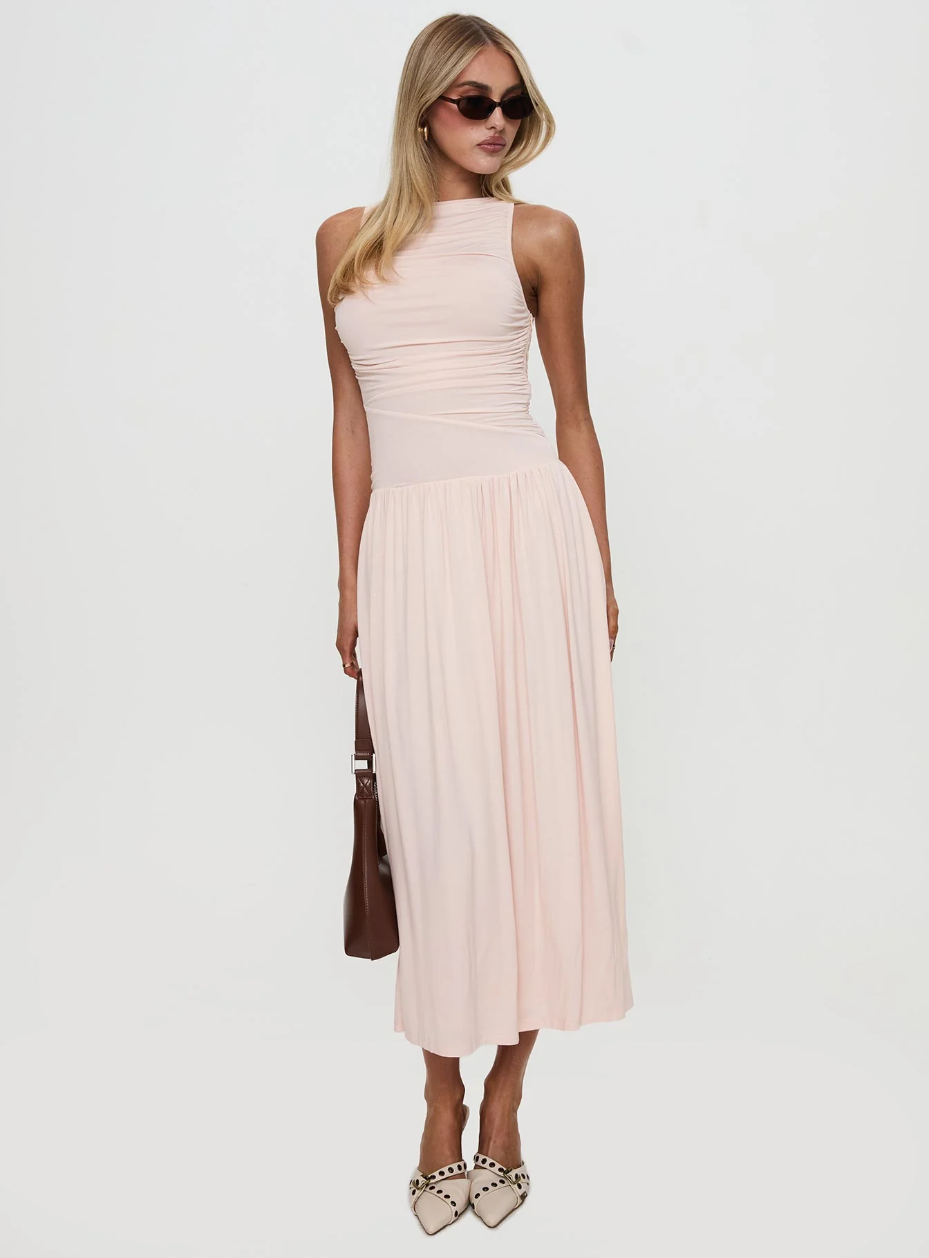 Reveur Ruched Maxi Dress Pink