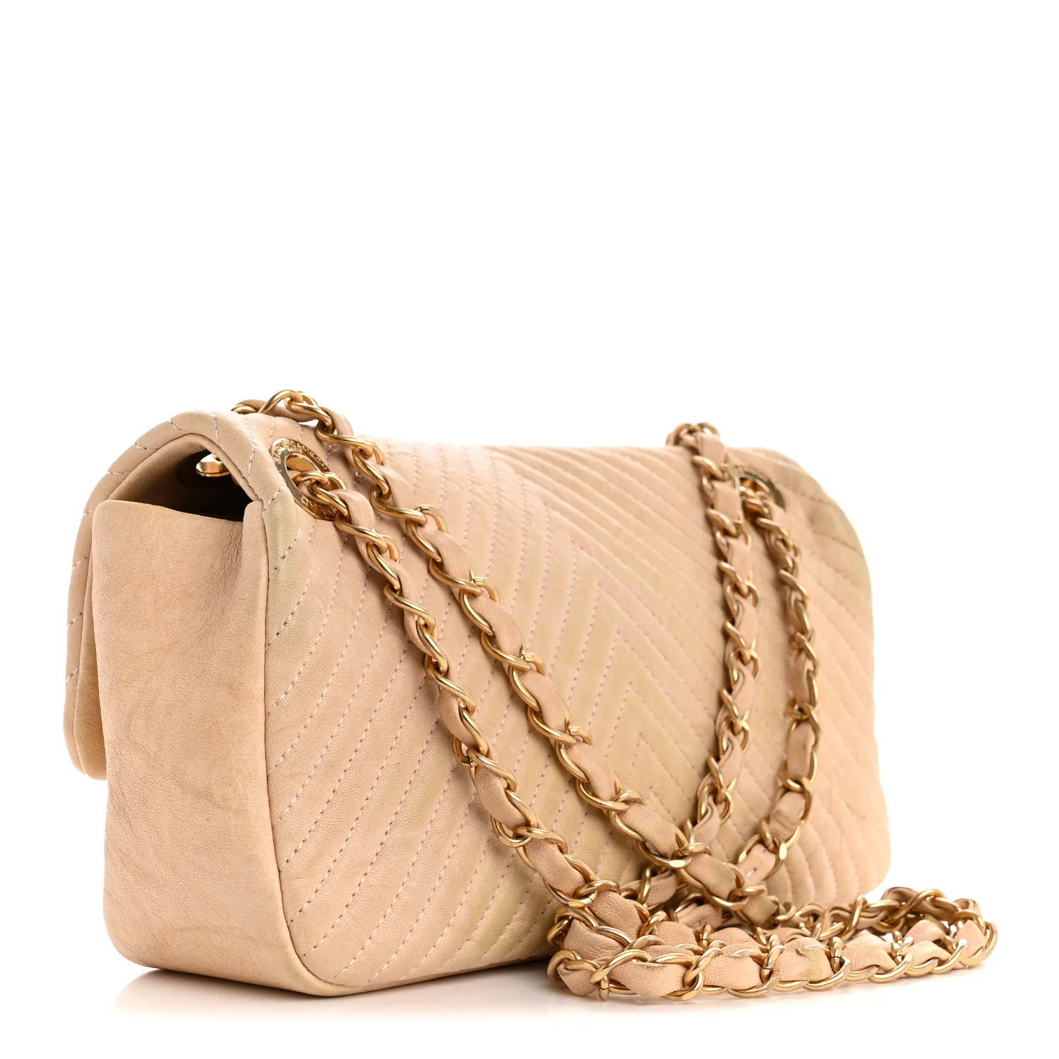 Calfskin Chevron Small Surpique Flap Beige - Top Club