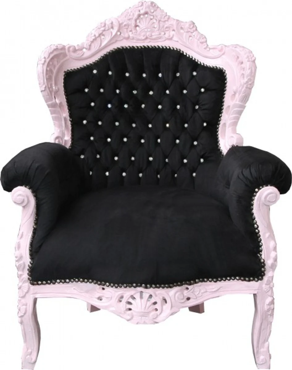 Baroque armchair King black / pink with rhinestones - Baroque living room furniture