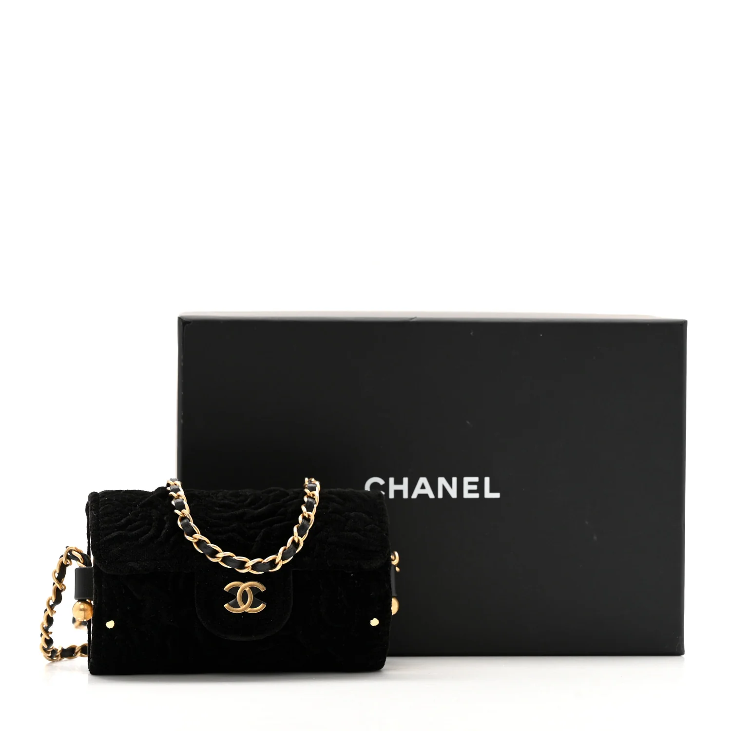 Velvet Camellia Embossed Jewel Belt Card Holder With Chain Black - Top Club