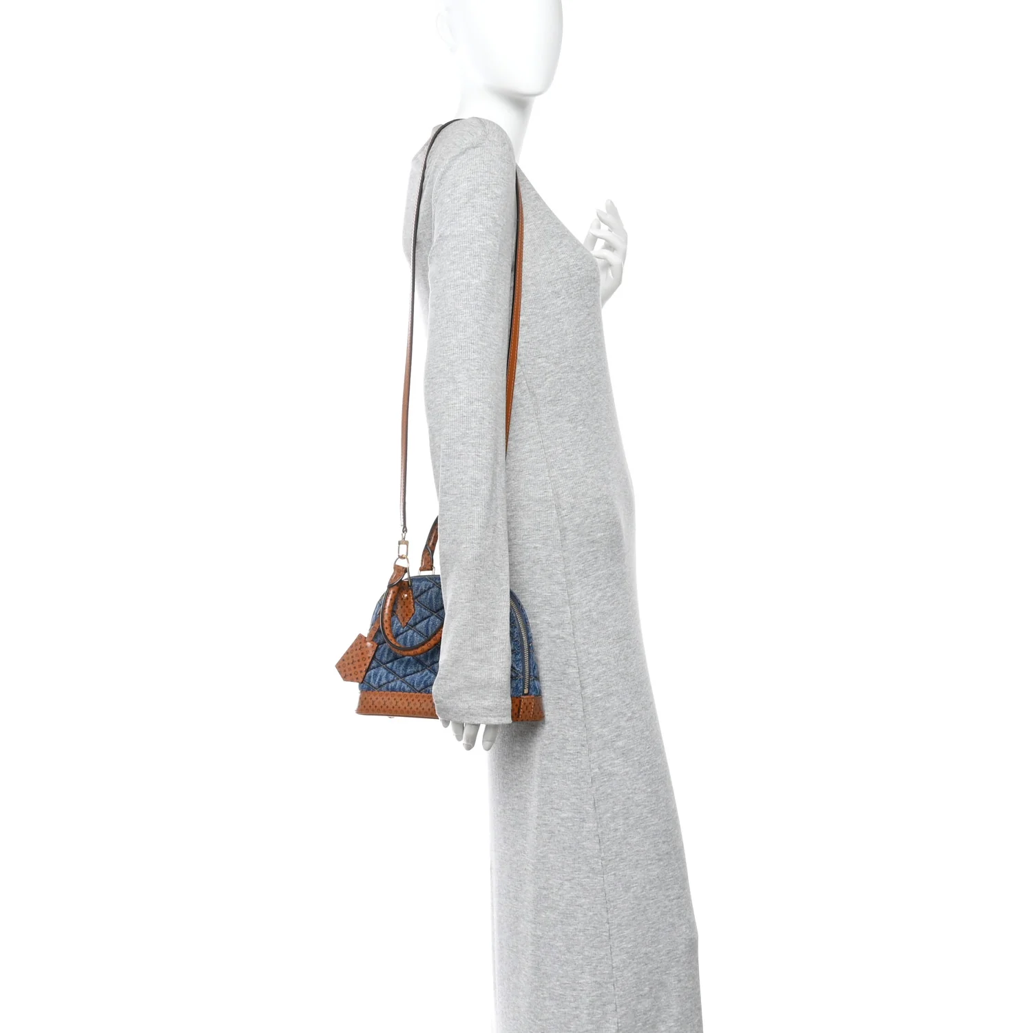Denim Calfskin Reverse Monogram Malletage Alma BB Blue