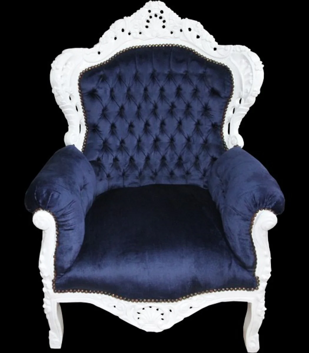 Baroque armchair King royal blue / white 85 x 85 x H. 120 cm - Baroque furniture