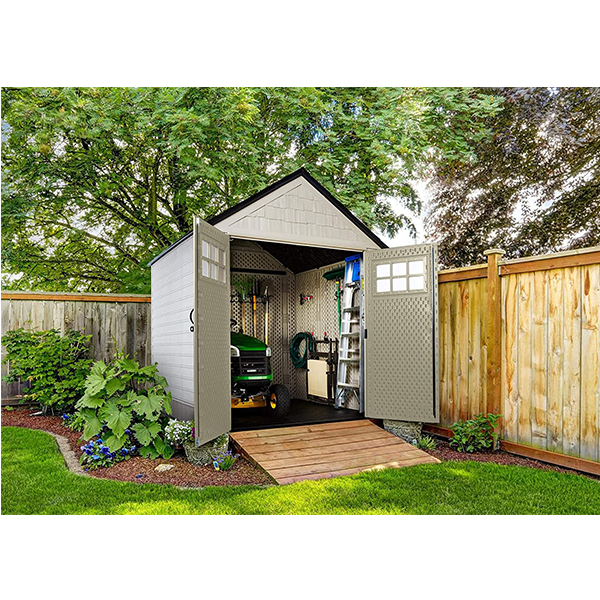 Outdoor Storage Shed, 7X7 feet, Resin Weather Resistant Outdoor Garden Storage Shed for Backyard, Garden, Tool Storage, Lawn, Garage Organizer, Sandstone