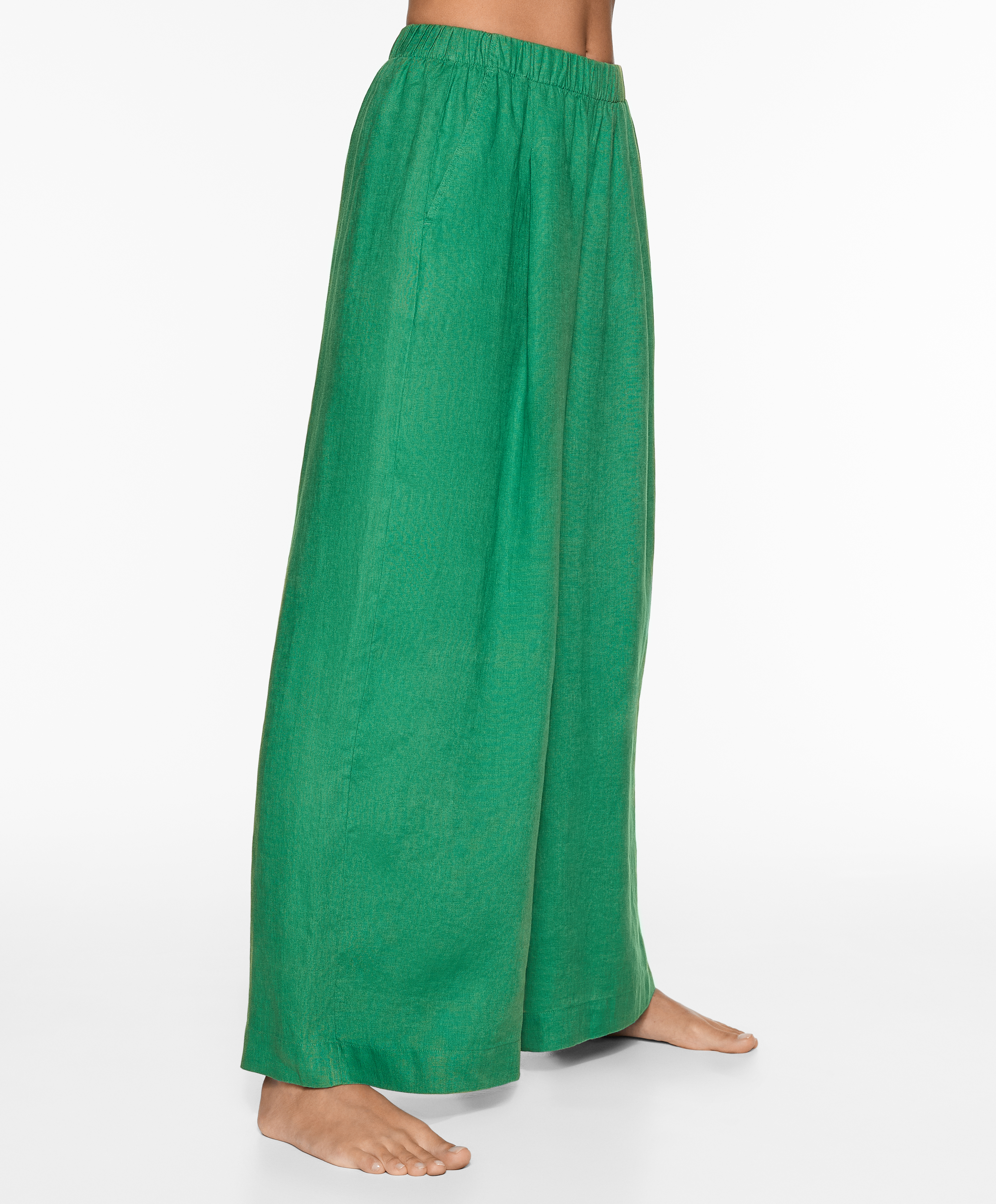 OYSHO 100% linen wide straight-leg trousers