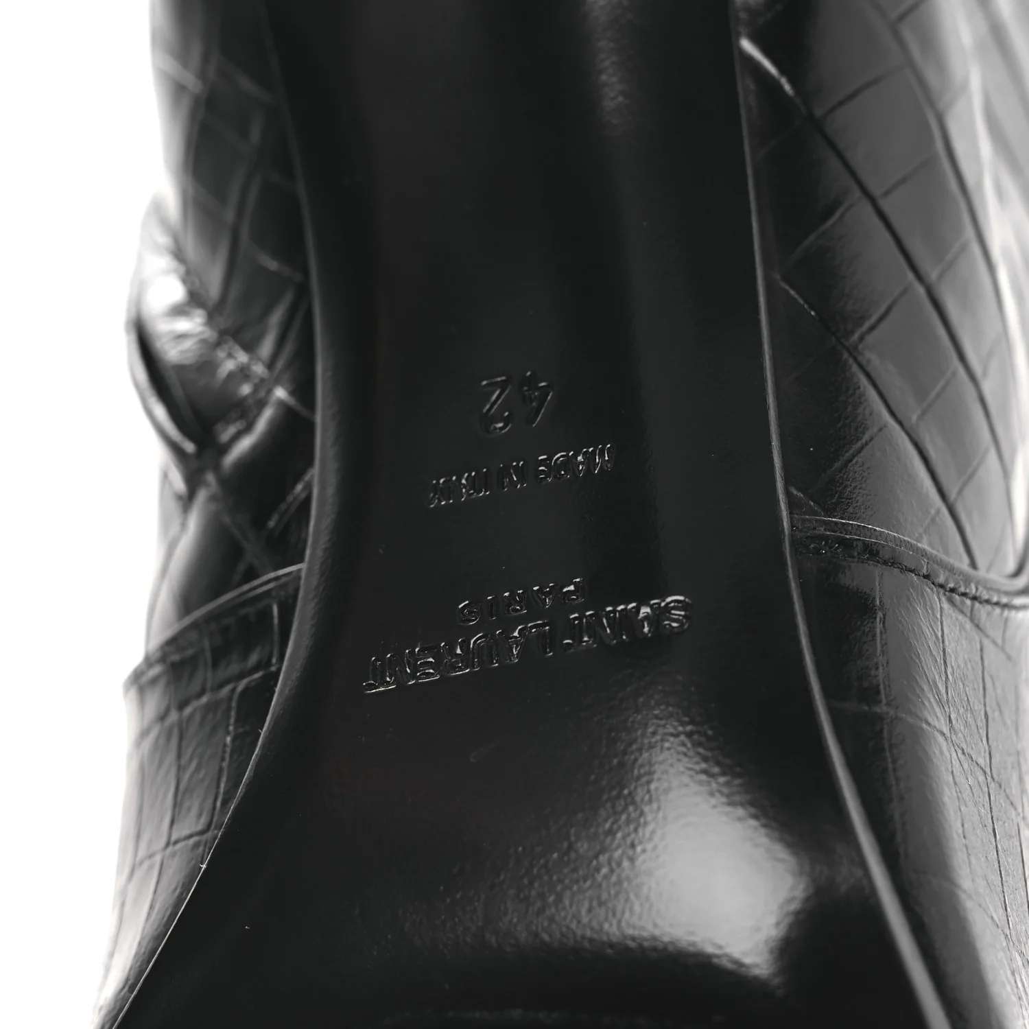 Shiny Crocodile Embossed Jane 90 Zip Booties 42 Black - Top Club