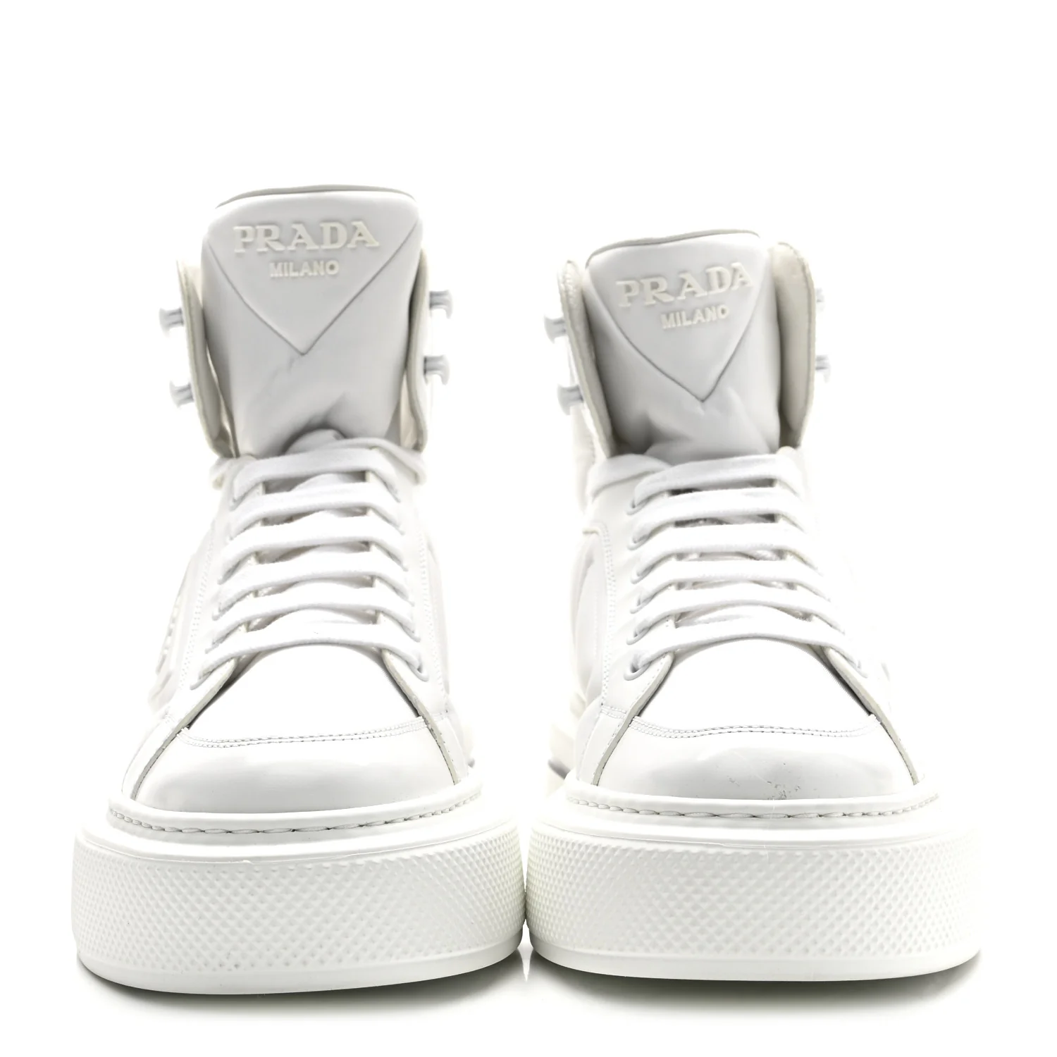 Re-Nylon Gabardine Spazzolato Macro Quilted Triangle Logo High Top 45mm Sneakers 38.5 White - Top Club