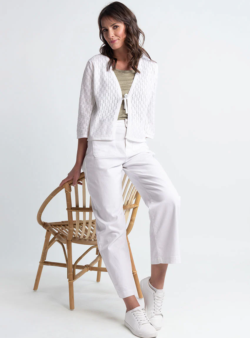 Gilet femme ajouré en coton blanc