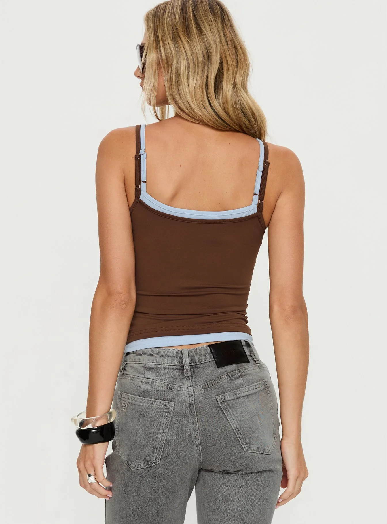 Varsity Star Layered Tank Top Brown / Blue