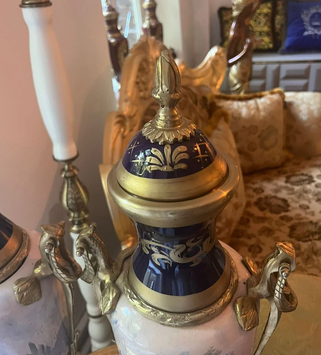 Baroque decorative ceramic vases set blue / colorful / brass H. 65 cm - Baroque Interior