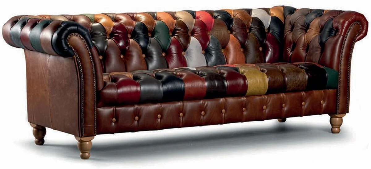 Luxury Chesterfield genuine leather 3 seater sofa brown / colorful 235 cm