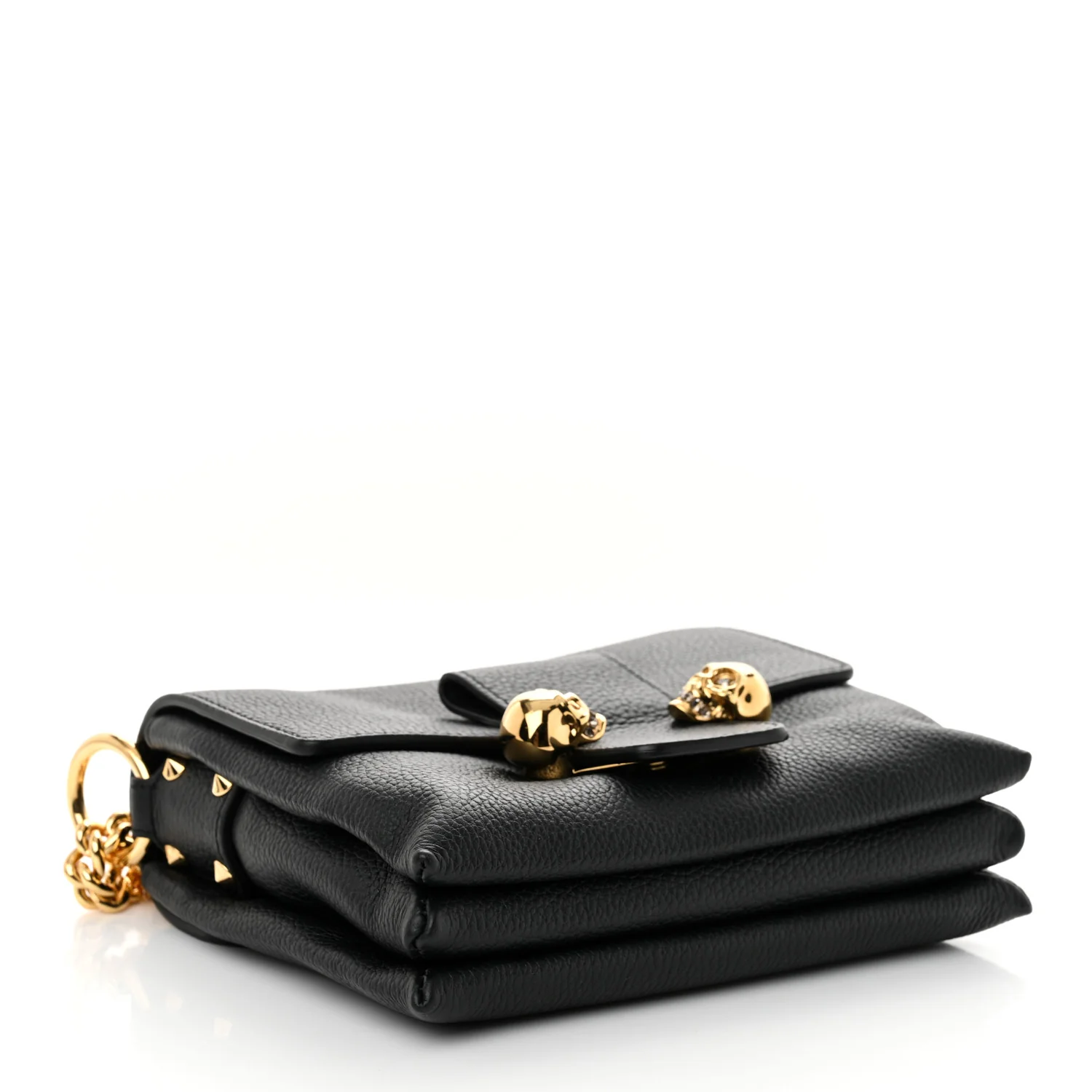 Calfskin Small Twin Skull Chain Crossbody Black - Top Club